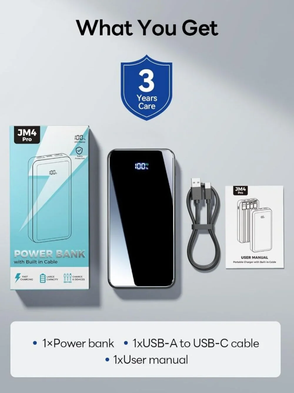 High-Capacity 50000mAh Portable Power Bank with 4 Built-in Cables & Fast